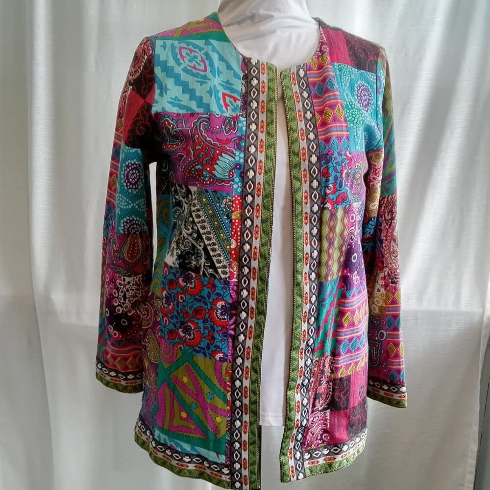 Vintage quilted cardigan for women - Ethnic style - Floral print - Long sleeves